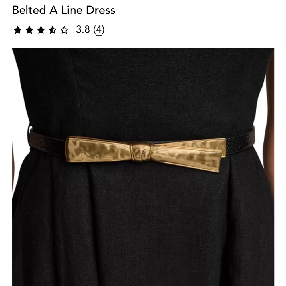 Donna Karan Black  linen Midi Dress with Gold Bow belt - Picture 3 of 10
